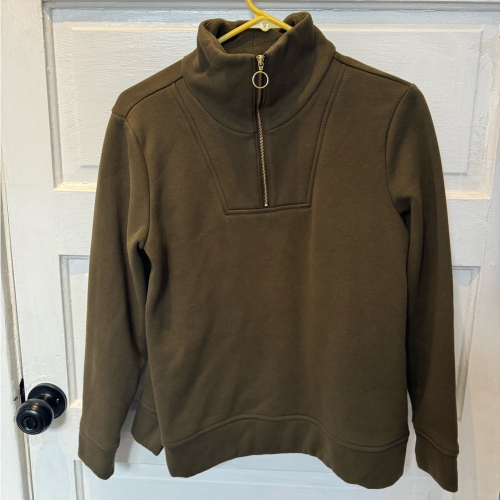 Talbots Petite S Long Sleeve Olive Green/Gold Popover